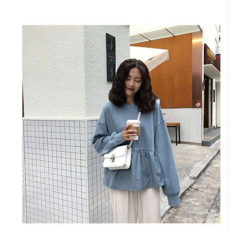 Autumn New Korean Style Loose Slim Student Casual Top Solid Color Thin Fashion Trendy Sweatshirt Women's Clothing