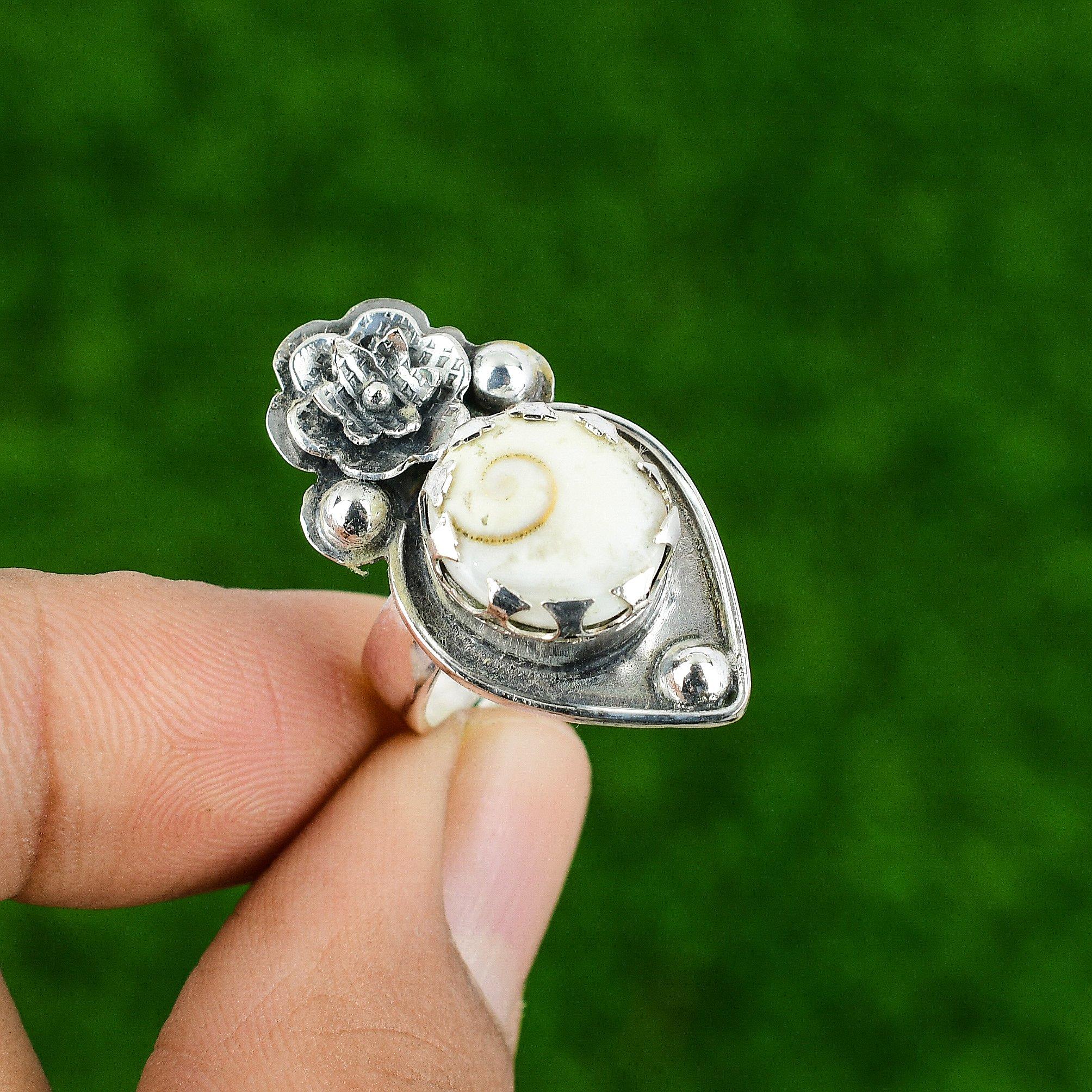 

Natural Shiva Eye Shell 925 Silver Promise Flower Adjustable Ring For Girls Adjustable