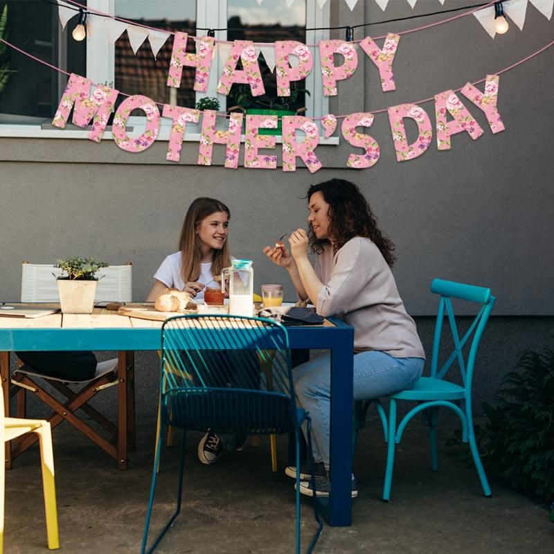 Happy Mother's Day Flag Mothers Day Party Decoration Bunting for Women Happy Mother's Day Celebration Flag Supplies