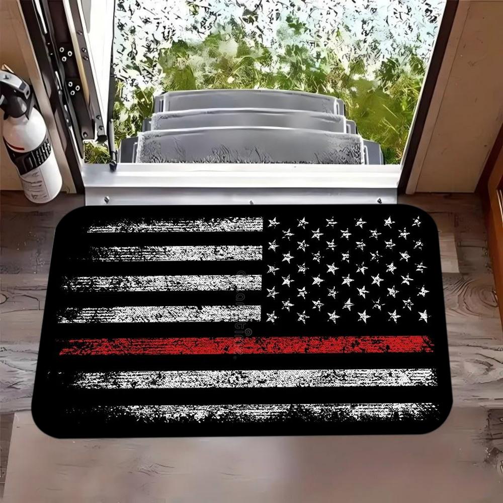 

Thin Red Line American Flag Area Rug for Living Room Bedroom Non Slip Floor Mat Modern Home Decor Carpet Patriotic Design 40x60cm