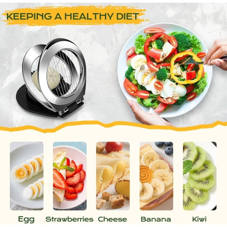 Heavy-Duty Egg Cutter Designed for Slicing Hard-Boiled Eggs, Strawberries, And Soft Fruits, Featuring Stainless Steel Wires And Three Slicing Options