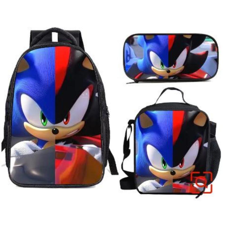 Sonic Elementary School Student Backpack 3-Piece Set Anime Cartoon Backpack Shoulder Bag Pen Bag