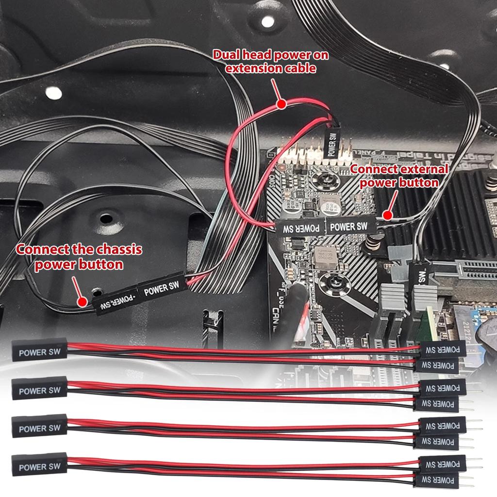 2-Pin SW Computer Switch Cord Desktop Computer Motherboard On/Off/Reset Switch Power Supply Cable PC Switch Extension Cords