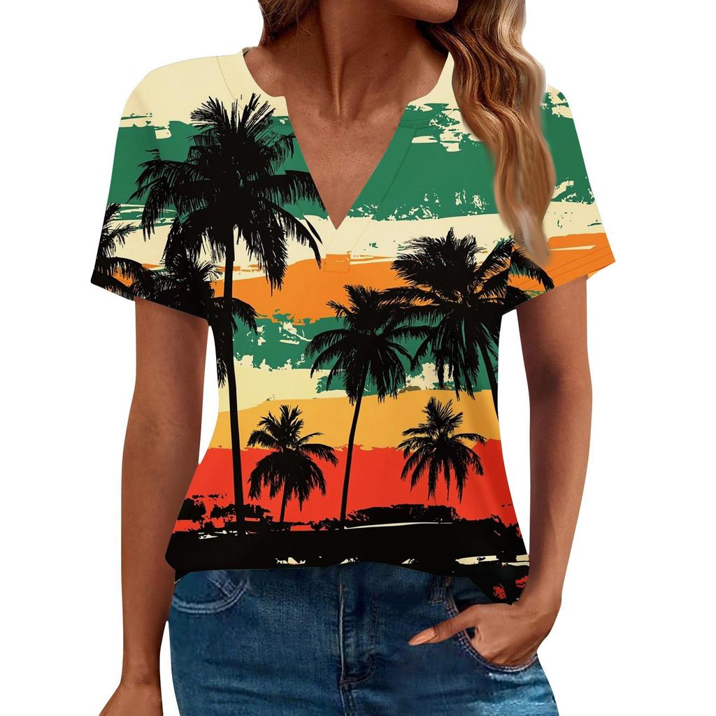 Women's Summer Short Sleeve V Neck Shirt Business Casual Loose T-Shirt Trendy Fashion Clothing Tops
