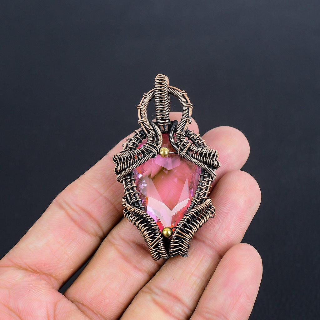 Pink Kunzite Pendant Gemstone Jewelry, 999 Copper Wire Wrapped Pendant, Handmade Jewelry Birthstone Pendant, Gift For Him