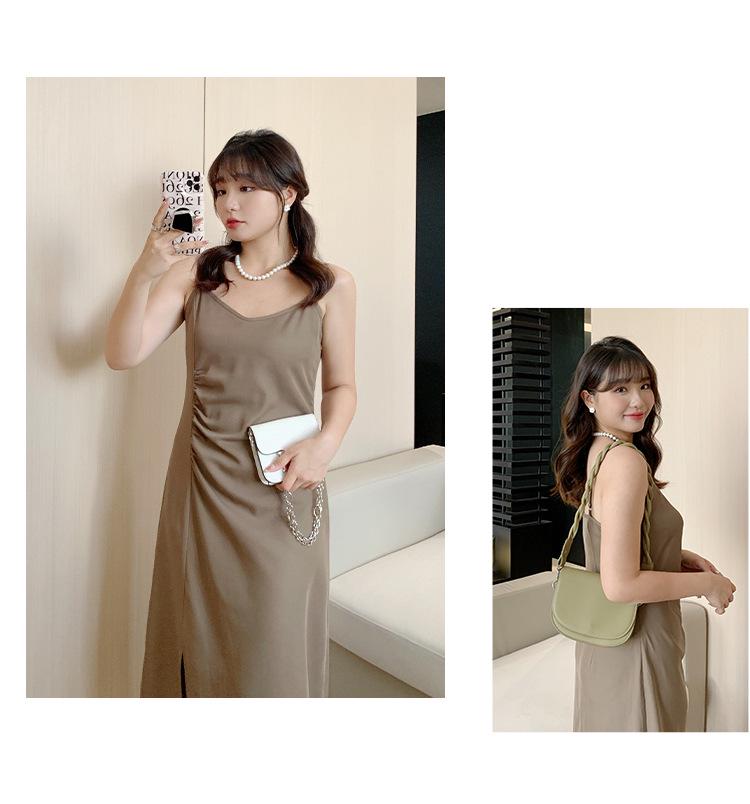 2024 Plus Size Women's Pleated Slit Midi Slip Dress