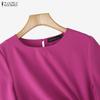 ZANZEA Women Casual Round Neck Loose Summer Short Sleeve Blouse