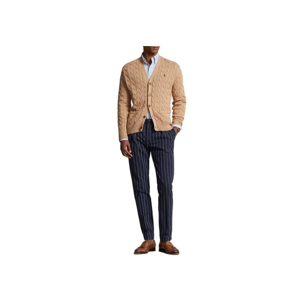 Polo Ralph Lauren Solid Color V-Neck Casual Long Sleeve Knit Sweater Men sweater Camel MNPOSWE16821786-200