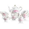 Vintage Floral Embossed Gold Teapot Cup and Saucer Set, Tea Service for 6 People, Including Teapot, Sugar Bowl, Milk Jug