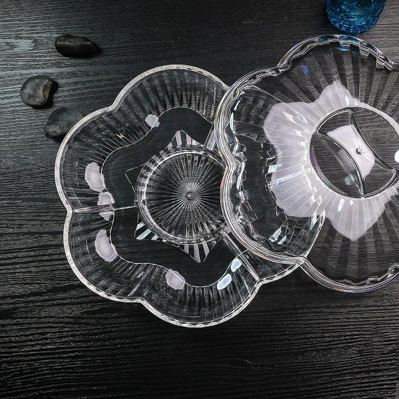 Creativity Flower Shape Acrylic Dried Fruit Box Living Room Four Grid with Cover Food Storage Transparent Amber Snacks Plate