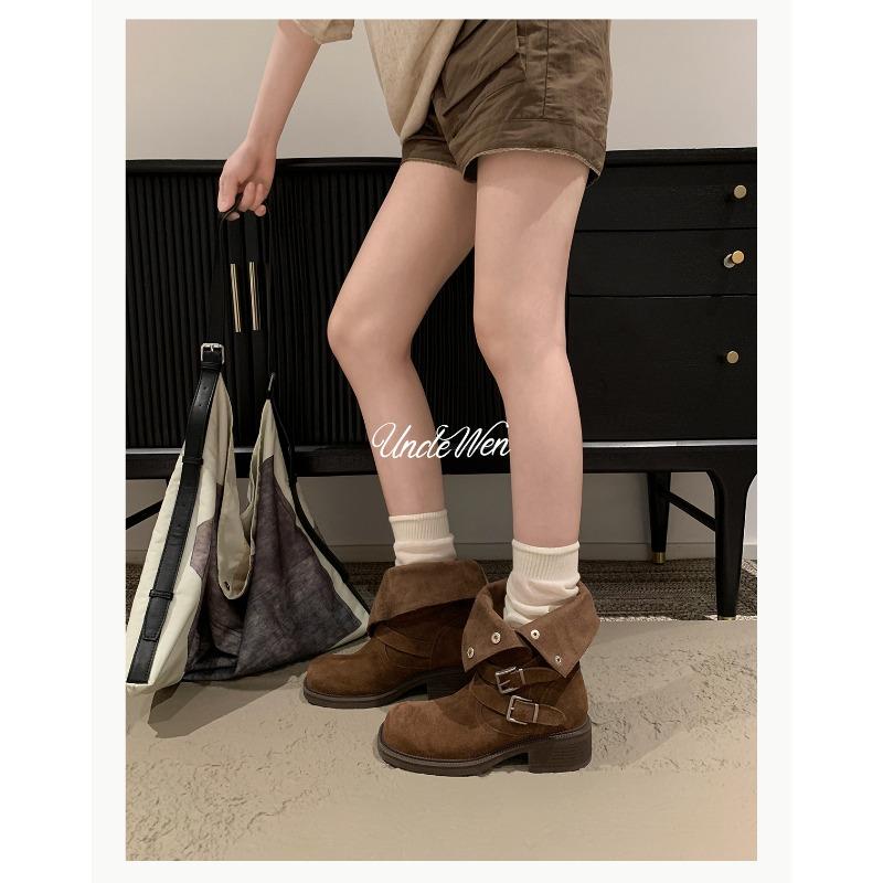 Pile Boots New Thick-soled Heightening Autumn Maillard Short Boots Thick Heel Belt Buckle Martin Boots