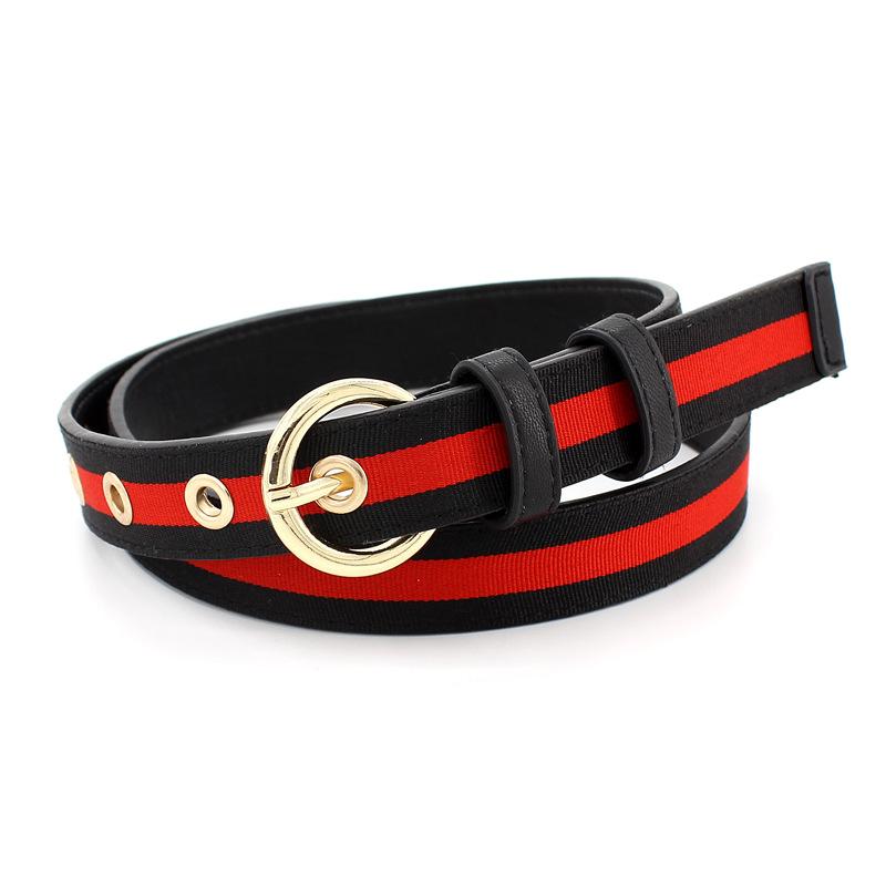 Student Canvas Striped Round Buckle Thin Belt Unisex Decorative Belt Tide