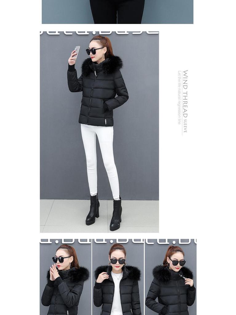 Damen Winter Kurze Baumwolljacke mit Pelzkragen - Slim Fit und Verdickt für Wärme