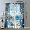 2pc,  Curtain Seaside landscape and white flowers Butterflies Fabric,Without Electricity Versatile for Holiday Family Party