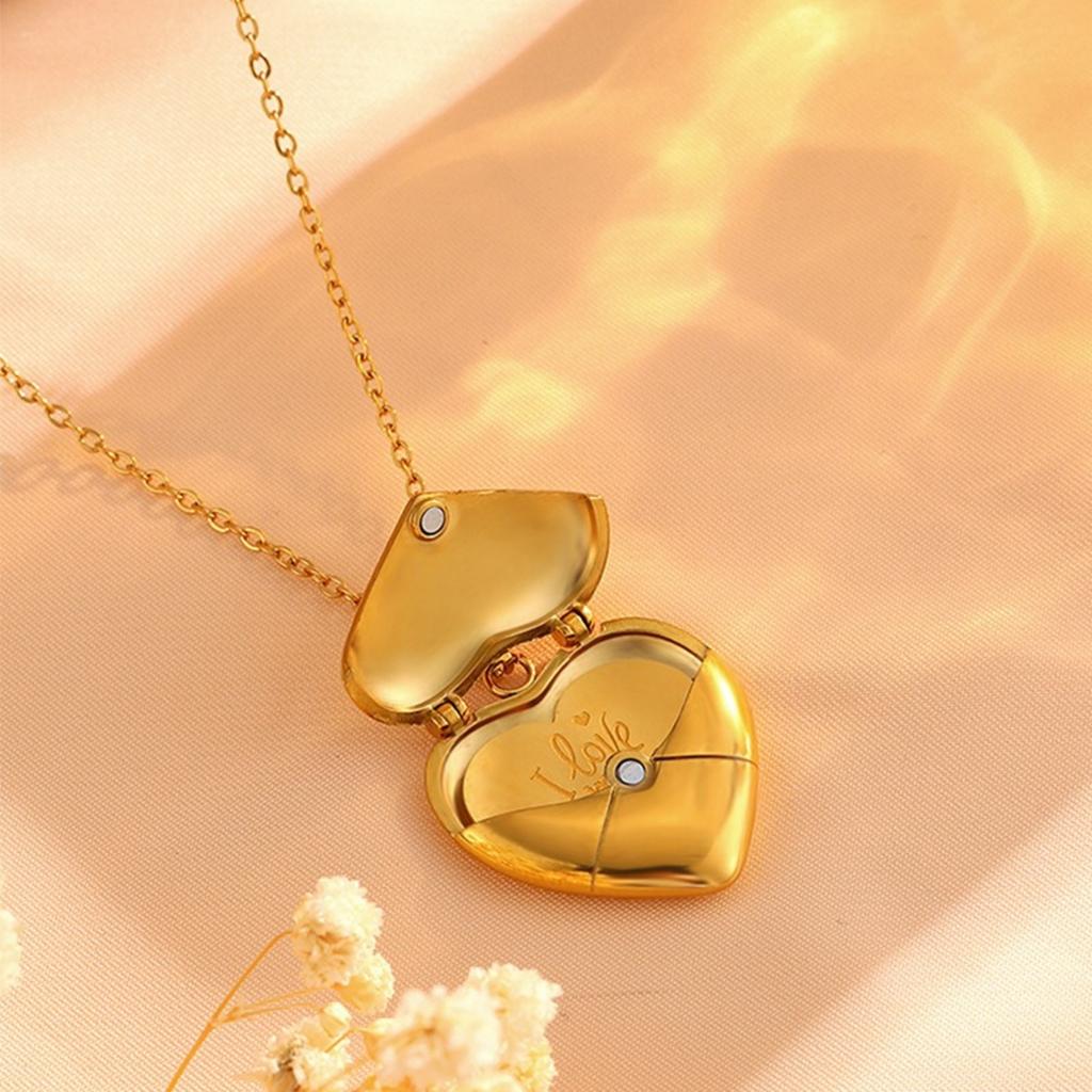 Groothandel Blikopener Liefde Frame Envelop Hart Hanger Bedel Ketting 18k Verguld 304 Roestvrij Staal Dames Delicaat Cadeau Sieraden