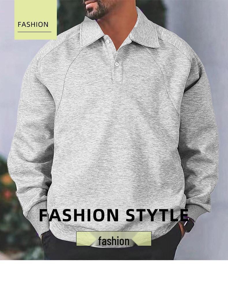 Men's American-Style Heavyweight Hoodie – Casual Lapel, Solid Color, Long Sleeve, for Spring and Autumn.