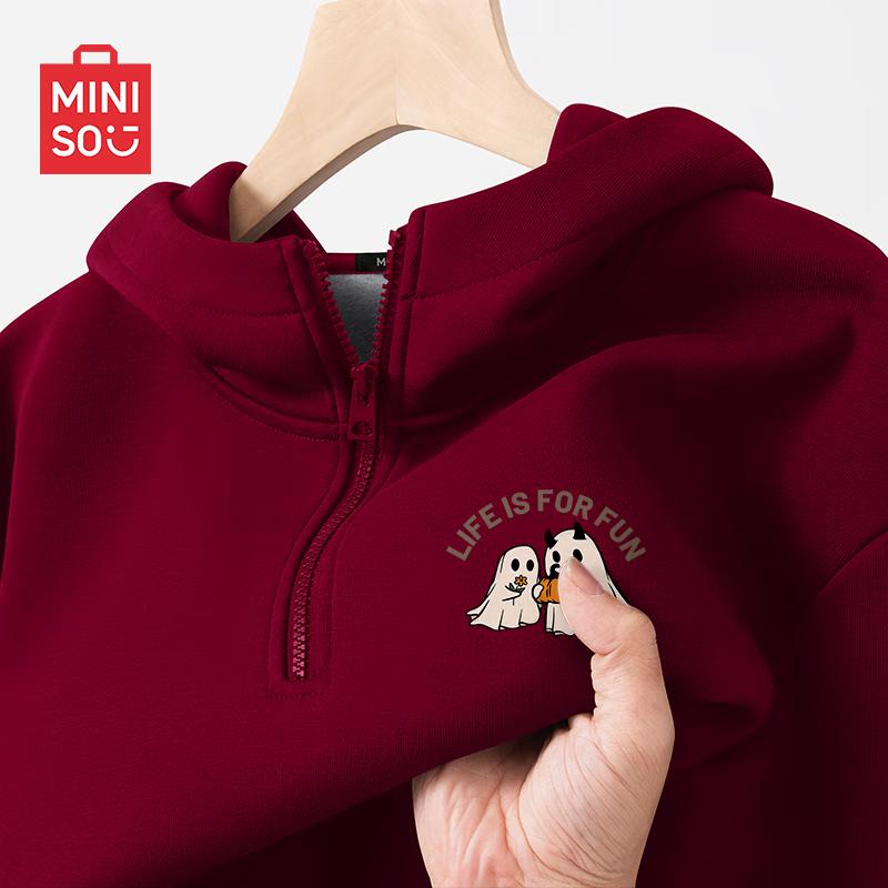 MINISO Men s American Style Half-Zip Hooded Sweatshirt L
