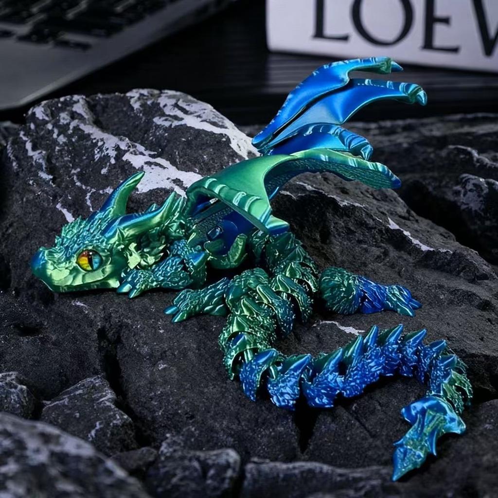 3D Printed Magic Dragon With Wings Movable Joint Fidget Toy Rotatable Articulated Office Desktop Ornament Adults Kid Crafts Gift