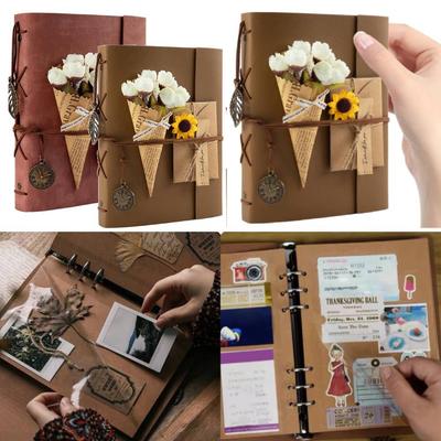 Scrapbook-Album mit 40 Seiten, Kraftpapier, Erinnerungsbuch, PU-Einband, Fotoalbum, Scrapbook, Reisealbum für Freunde, Geschenk