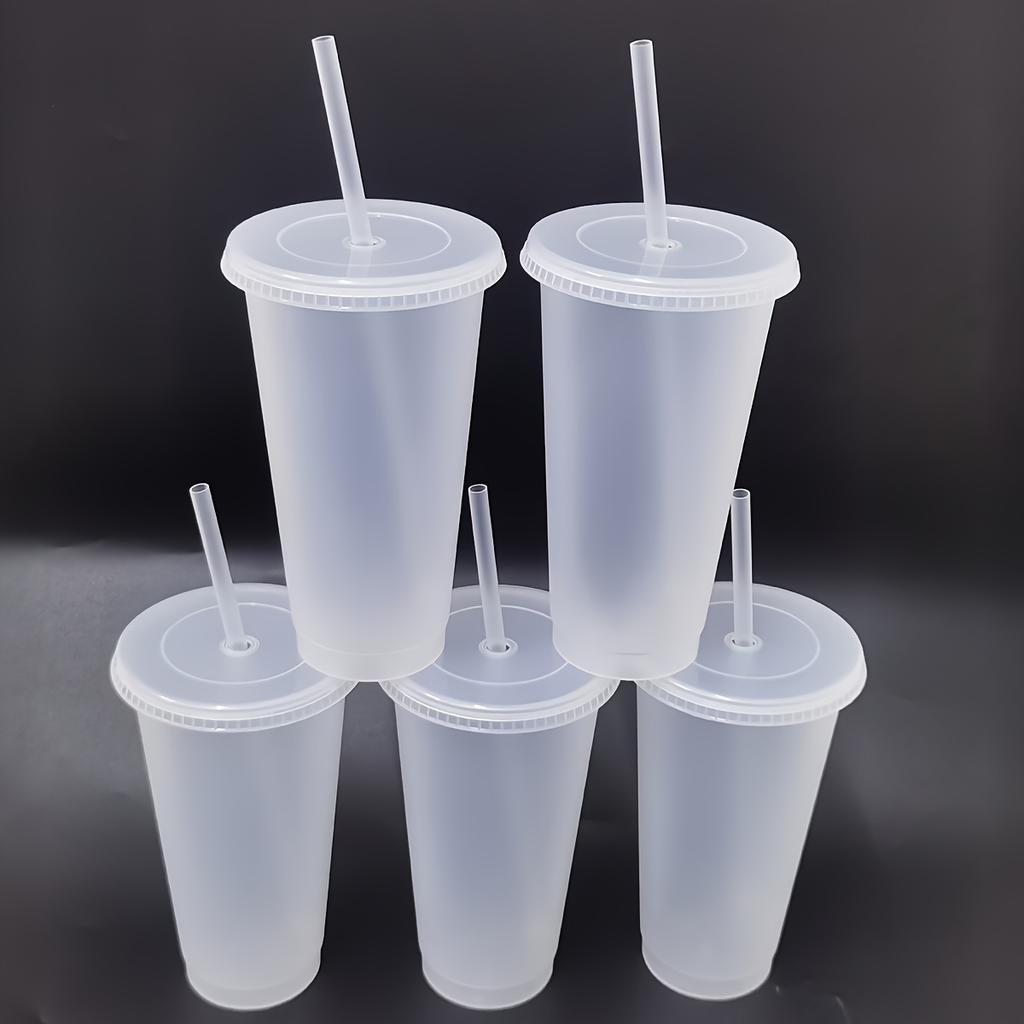 5/10 Stück 24oz Becher mit Deckeln und Strohhalmen Wiederverwendbare Plastikbecher Eiskaffee Große Wasserflasche Party Kaltbecher Sommer Trinkgeschirr
