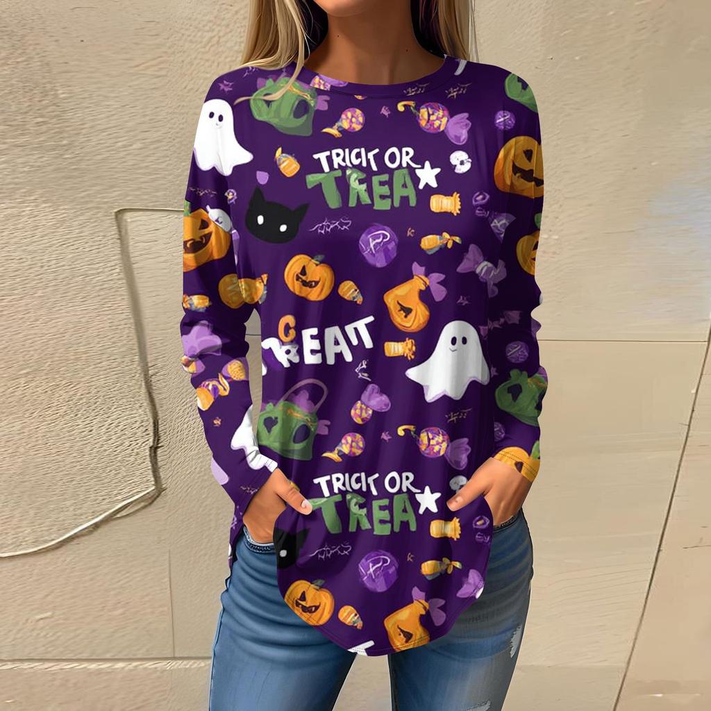 Damesmode Losse Ronde Hals Halloween Print Lange Mouwen T-shirt Top Pullover