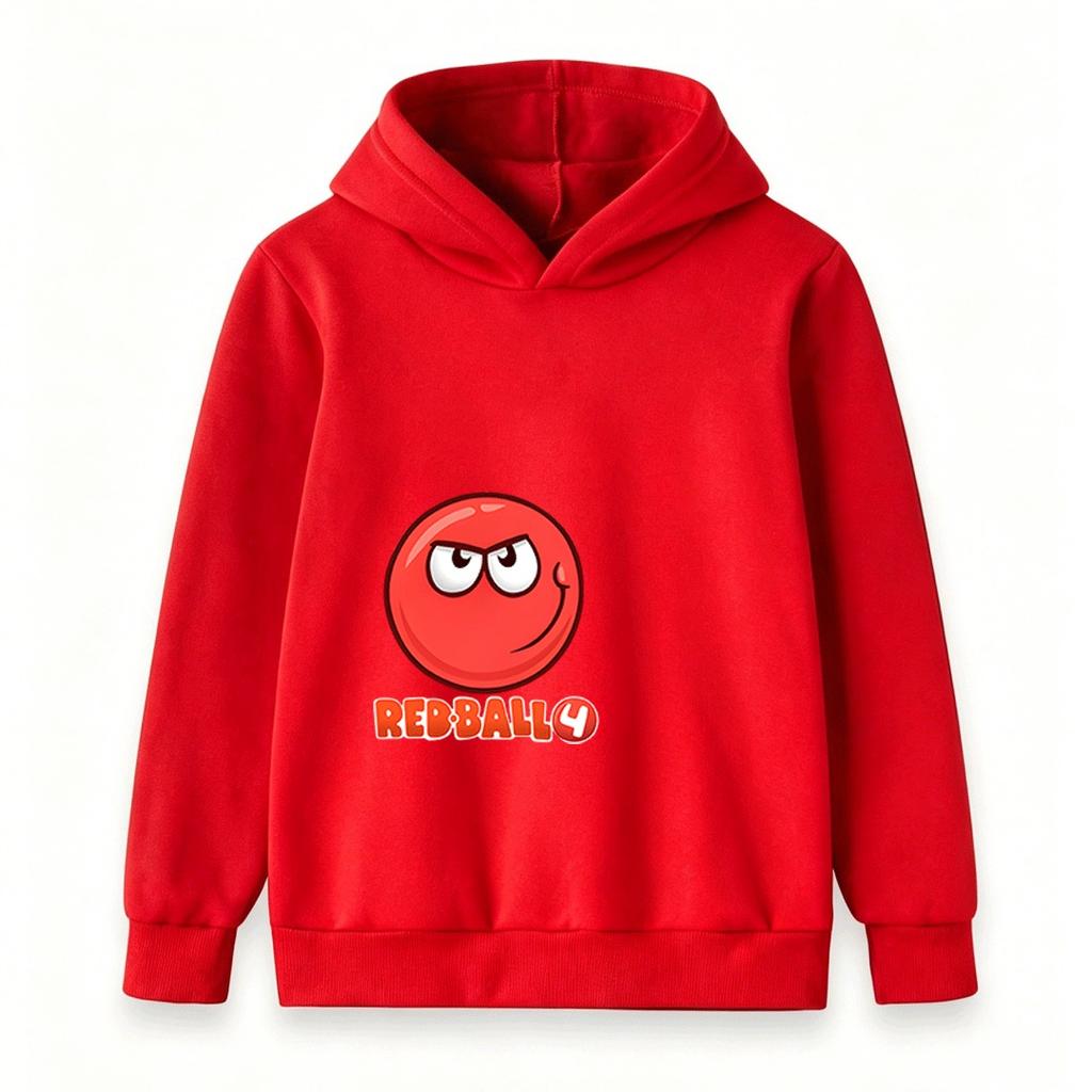 Kids Boys Girls Casual Hoodie Red Angry Smile Ball Print Pullover Sweatshirt Soft Long Sleeve Warm Hooded Top for Children