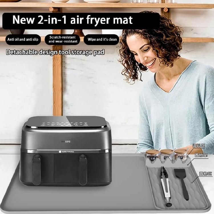 Nonslip Silicone Counter Mat With Tool Organizers Heat Resistant Spills Guard Kitchen Accessory Air Fryers Pad