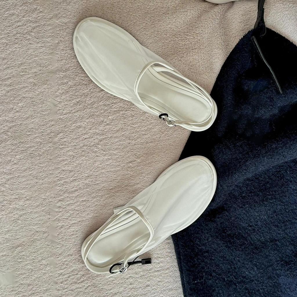 ZA chaussures pour femmes tissu mesh chaussures mesh bout rond respirantes semelle plate décontractées chaussures muller sac tête demi-pantoufles sandales femmes été