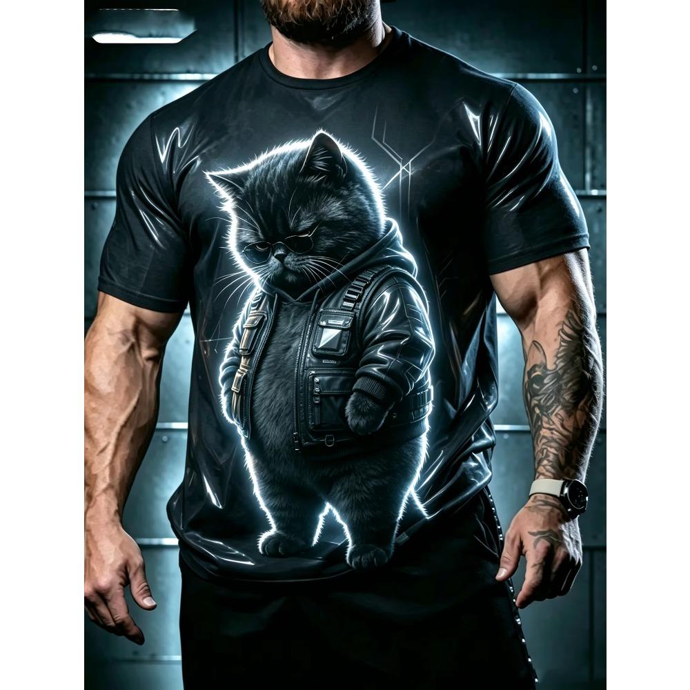 Creative Animal Cat 3D Print Pattern Crew Neck Tee Men Women Summer Fashionable Comfortable Novelty Short Sleeve T-shirt