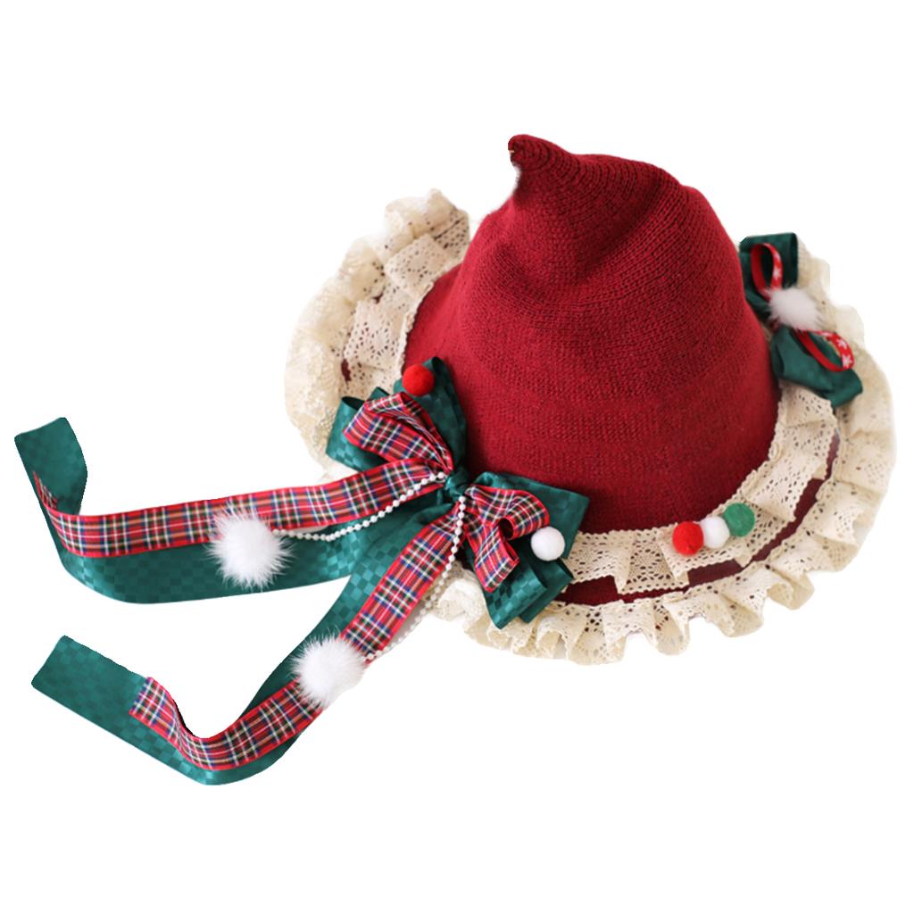 Lolita Christmas Bow Plush Lace Witch Hat Cute Women's Hats Original Christmas Witch Hat