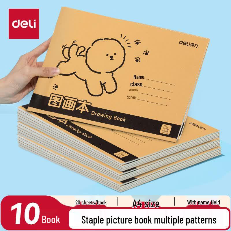 Deli A4 Saddle Stitch Drawing Books, 10-Pack