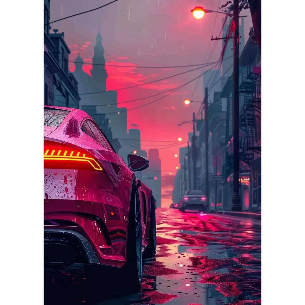 High Tech Super Car Poster Luxury Car LED Sports Races Neon Lit City Prints Canvas Painting Wall Picture Home Man's Room Decor