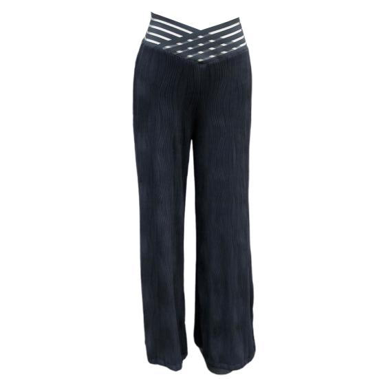 Calças Flare Plus Size para Mulheres V Crossover Cintura Alta Calças Boca de Sino Casuais Boho Jacquard