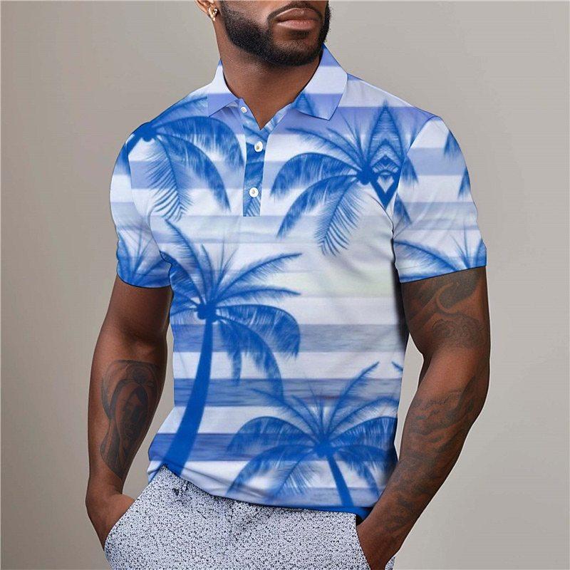 Erfrischendes Kokospalmenmuster 3D digital bedrucktes bequemes Herren-Poloshirt
