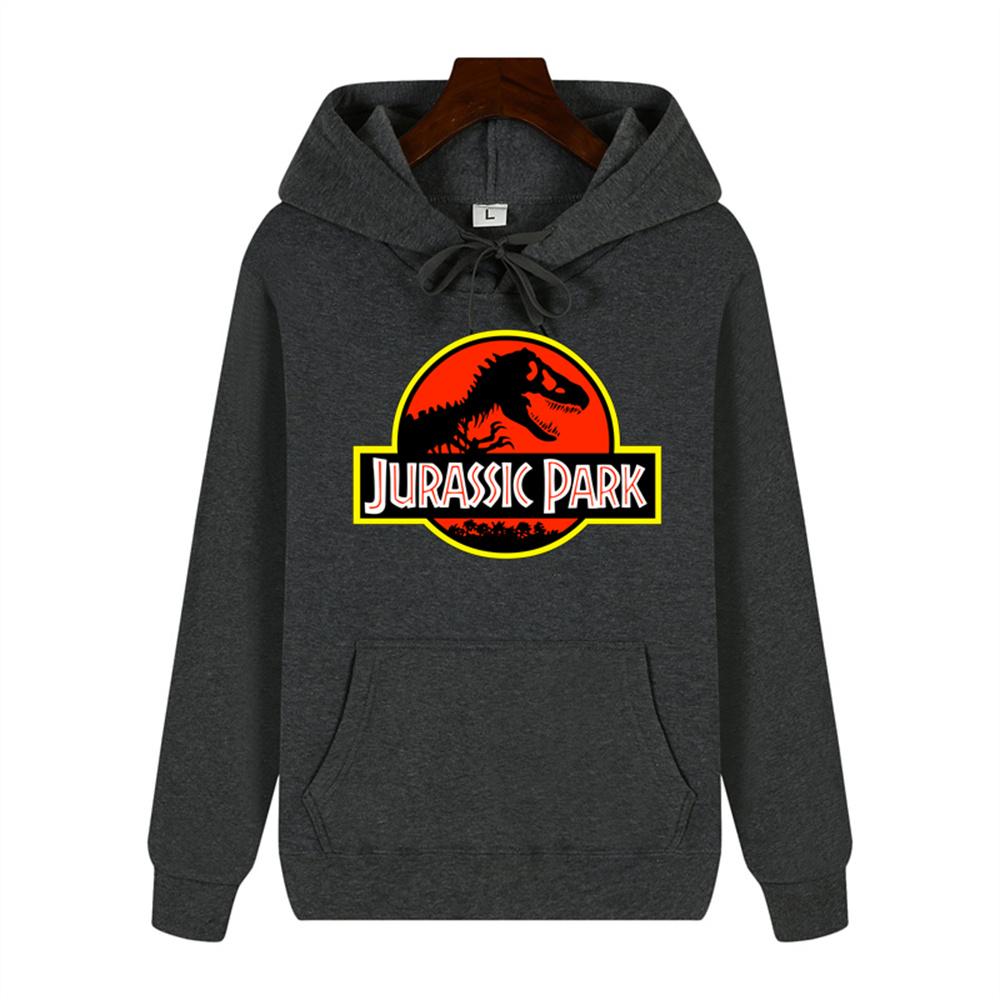Pánská Vysoce kvalitní Vzor Jurského parku Potisk Podzim Zima Hrubá Teplá Venkovní Mikina s Kapucí Harajuku