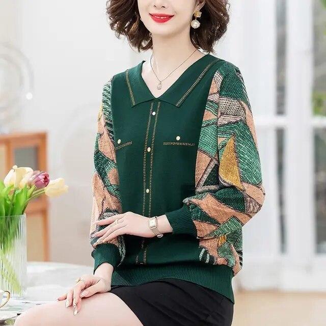 

Мама, весна-осень, новая футболка с длинными рукавами, женская модная шифоновая рубашка с сетчатыми рукавами, рубашка из ледяного шелка с тонким дном, XL-5XL XL зелёный