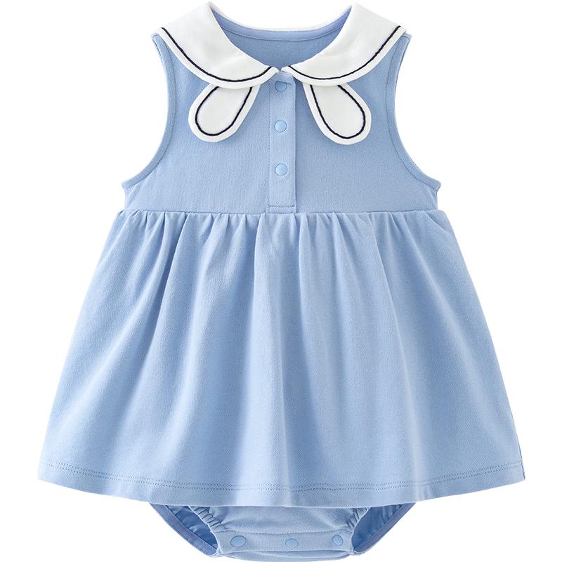 Minibala Baby Girls  Summer Navy Romper with Skirt 80