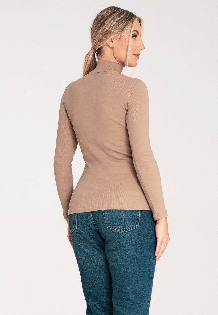 Fitted High-Neck Blouse - Thin Women's High Neck - M1058 Beige Size S