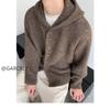 Men's Retro Style Hooded Cardigan: Relaxed Fit Knitwear Sweater