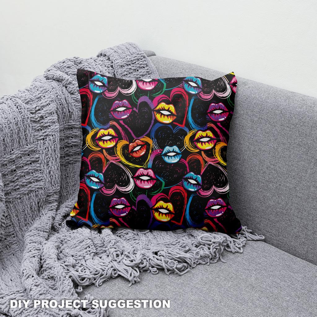 Royal Samt Stoff Polyester Zum Nähen - Motiv Lippen Und Herzen