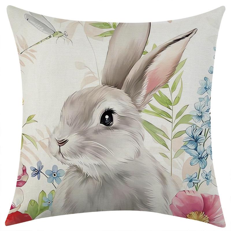 New Spring Butterfly Flower Rabbit Linen Pillowcase Car Sofa Lumbar Pillow Cushion