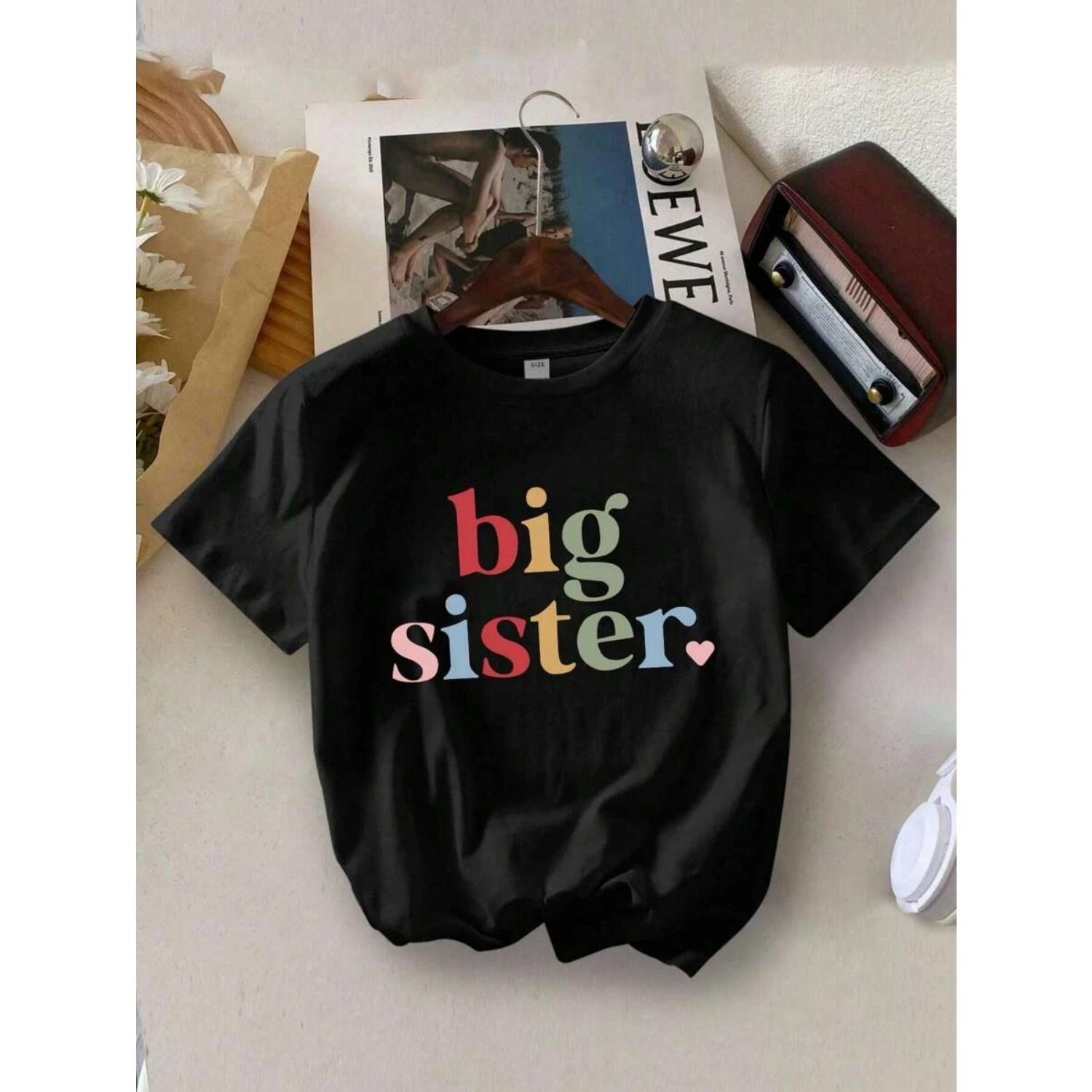 

Big Sister letter print short-sleeved T-shirt for girls casual and simple style suitable for girls daily wear in summer XXXXXL чорний