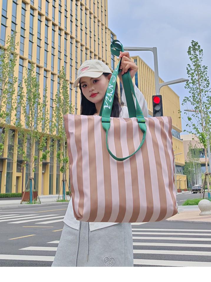 2026 Trendy Korean Color Block Stripe Large Tote Bag