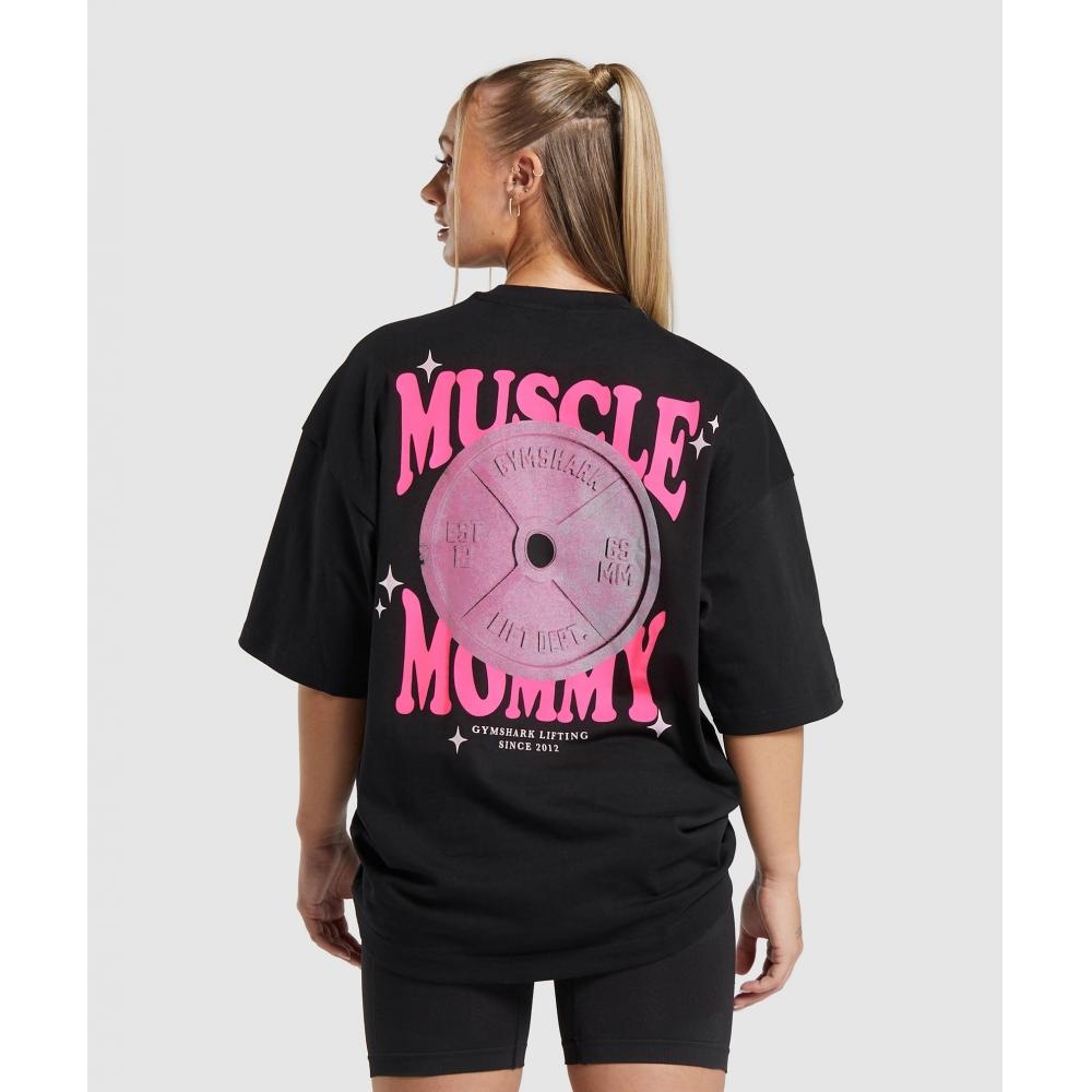 

Футболка GYMSHARK Muscle Mommy с рисунком бойфренда, черная B1B8V BB2J