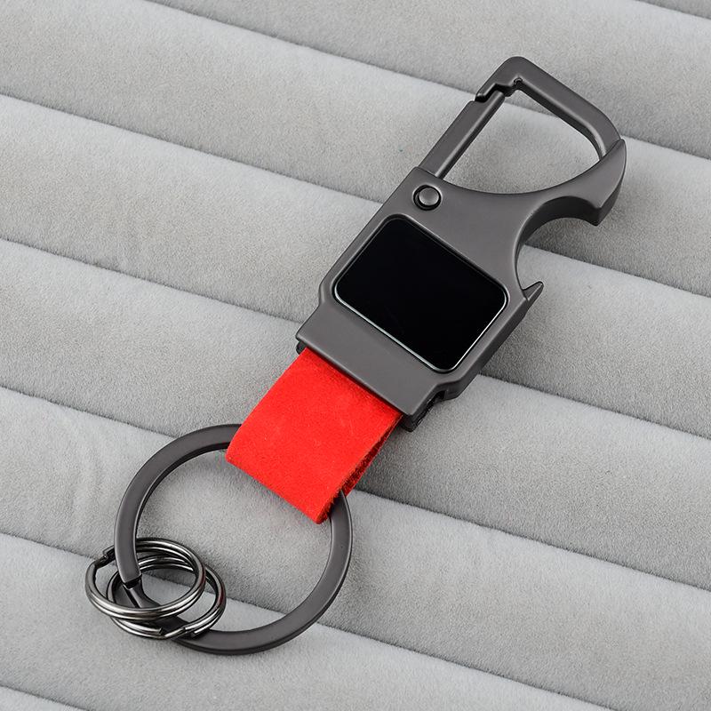 

Men s Genuine Leather Bottle Opener Keychain with Engraved Pendant - Multifunctional Waist Hanger for Business and Auto Accessories красный
