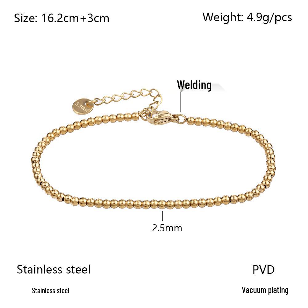 Bracelet Européen & Américain Minimaliste en Acier Inoxydable Élastique à Perles Dorées pour Femmes