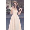 French gentle wind bubble short-sleeved waist dress women's summer sweet temperament slim and thin long A-shaped skirt