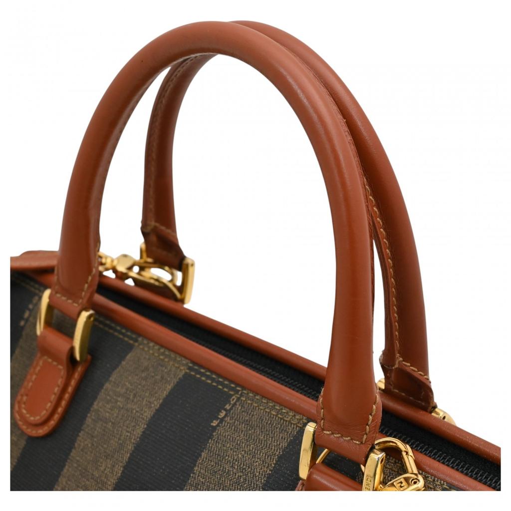Auth FENDI Pecan Stripe Boston Bag 2Way Brown PVC Canvas Women’s Fe8833ss
