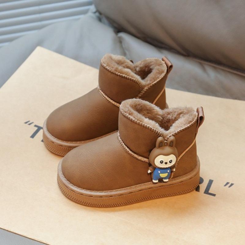 Girls' Warm Snow Boots Winter Thickened Short Boots with Fur Trim Non-slip Soft Sole Cotton Shoes