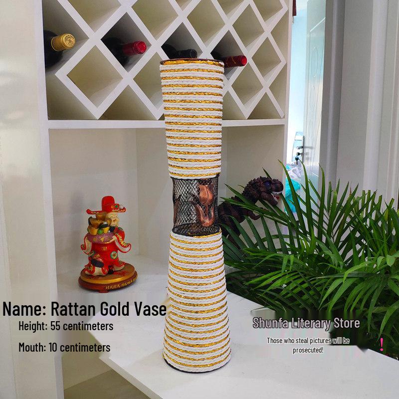 Nordic Large Resin Rattan Vase for Dried Flowers - Ceramic Look, Iron Art Floor Decoration.